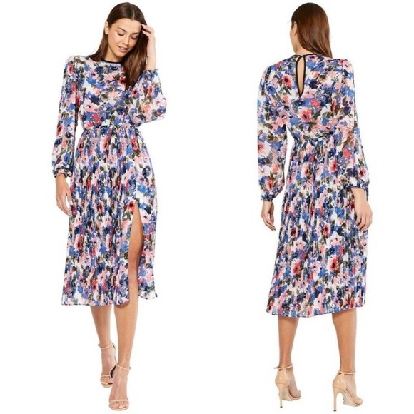 MISA Los Angeles Sz S Juliana Pleated Midi Dress Floral New With Tags - Picture 2 of 12
